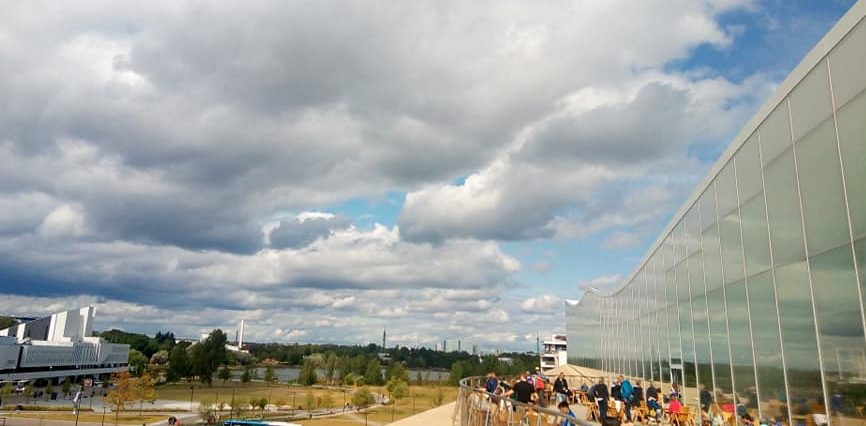 Terrace of Oodi library and view to the Töölönlahti Park