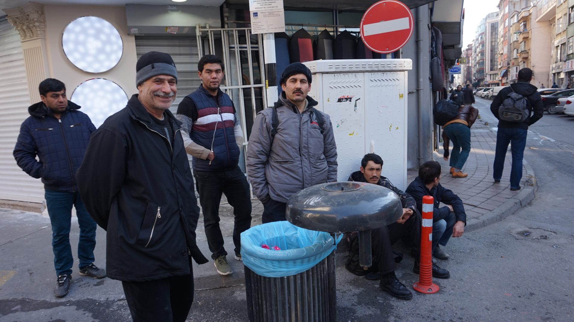 Migrants lining up for a day's labor in the streets of Aksaray, Istanbul. Photo: Demet Mutman, 2018.